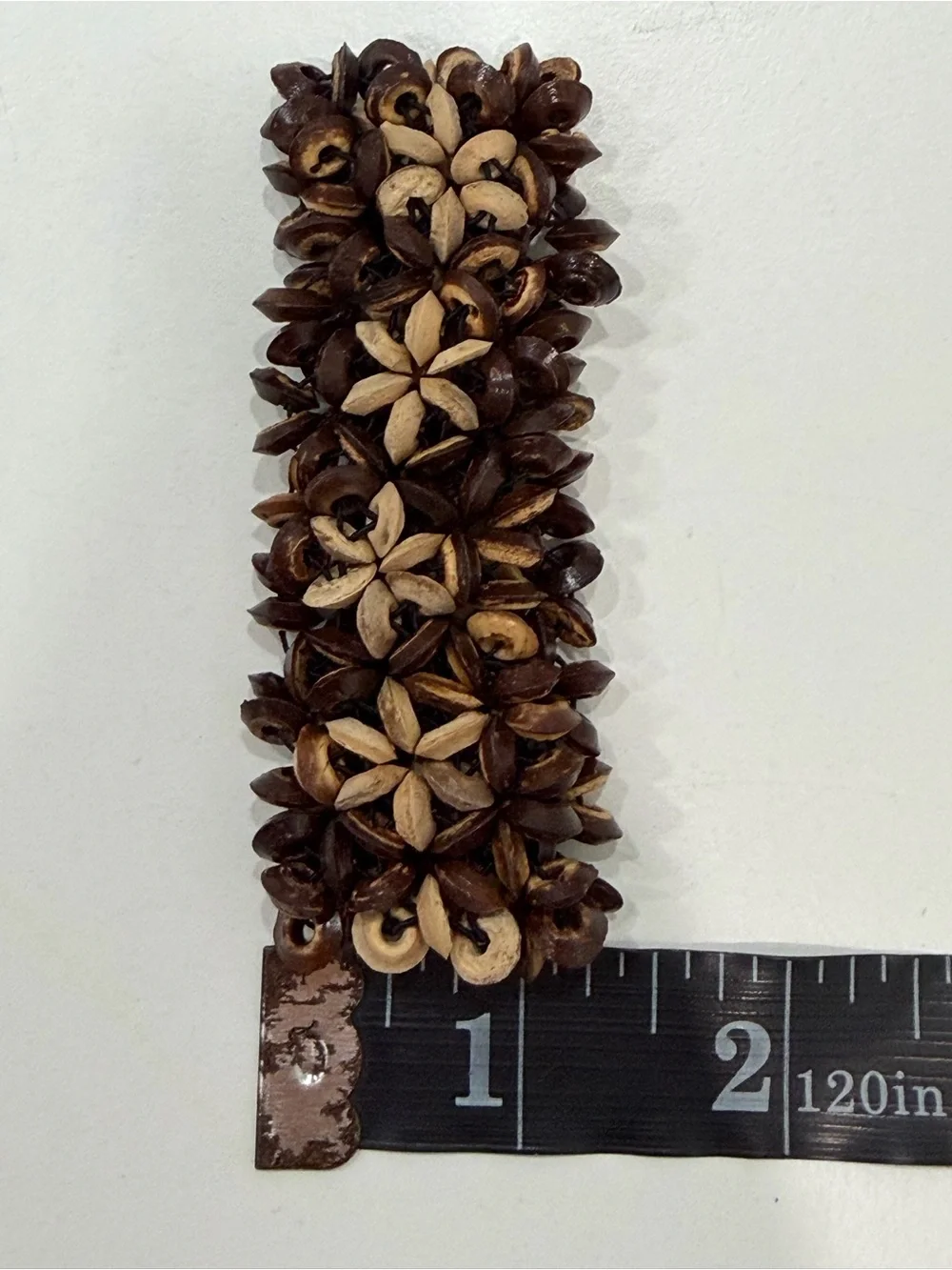 Boho Wood Seed Pod Flower Stretch Cuff Bracelet